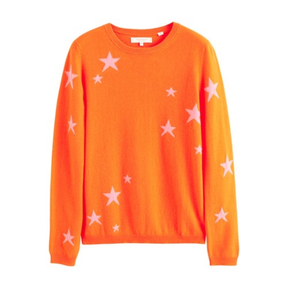 Chinti & Parker 100% Orange Stars Cashmere Sweater Size XL New With Tags